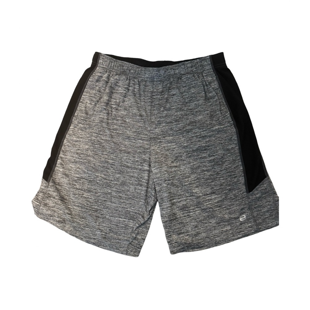 Layer Shorts Mens Large Gray Black Straight Leg Pleated Front Elastic Waist